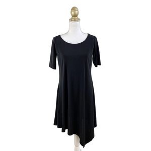 Leota Asymmetrical Swing Tee Shirt Dress - Black - XS